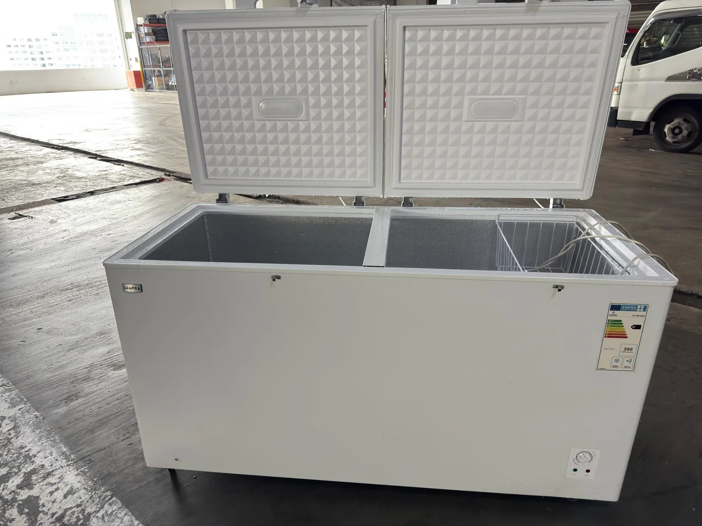 AANRS chest freezer rental Singapore, SAMPRA 530L Chest Freezer (Double Door), in use at a real Singapore event