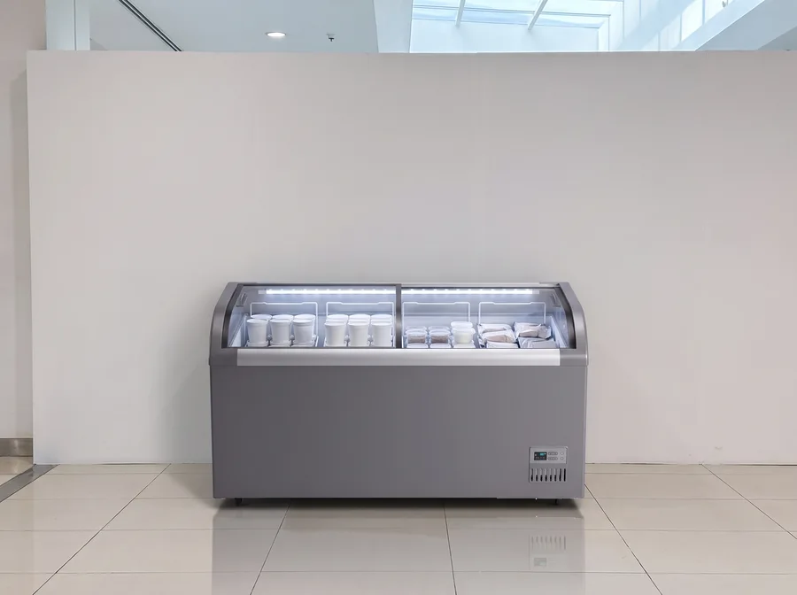 AANRS glass chest freezer rental Singapore, Kojima – Glass Display Chest Freezer W/Lights 536L, styled for an event